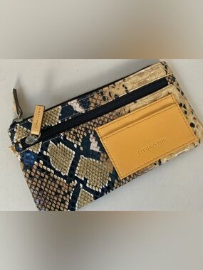 London Fog Snake-Print Zip Card Wallet in Tan and Black